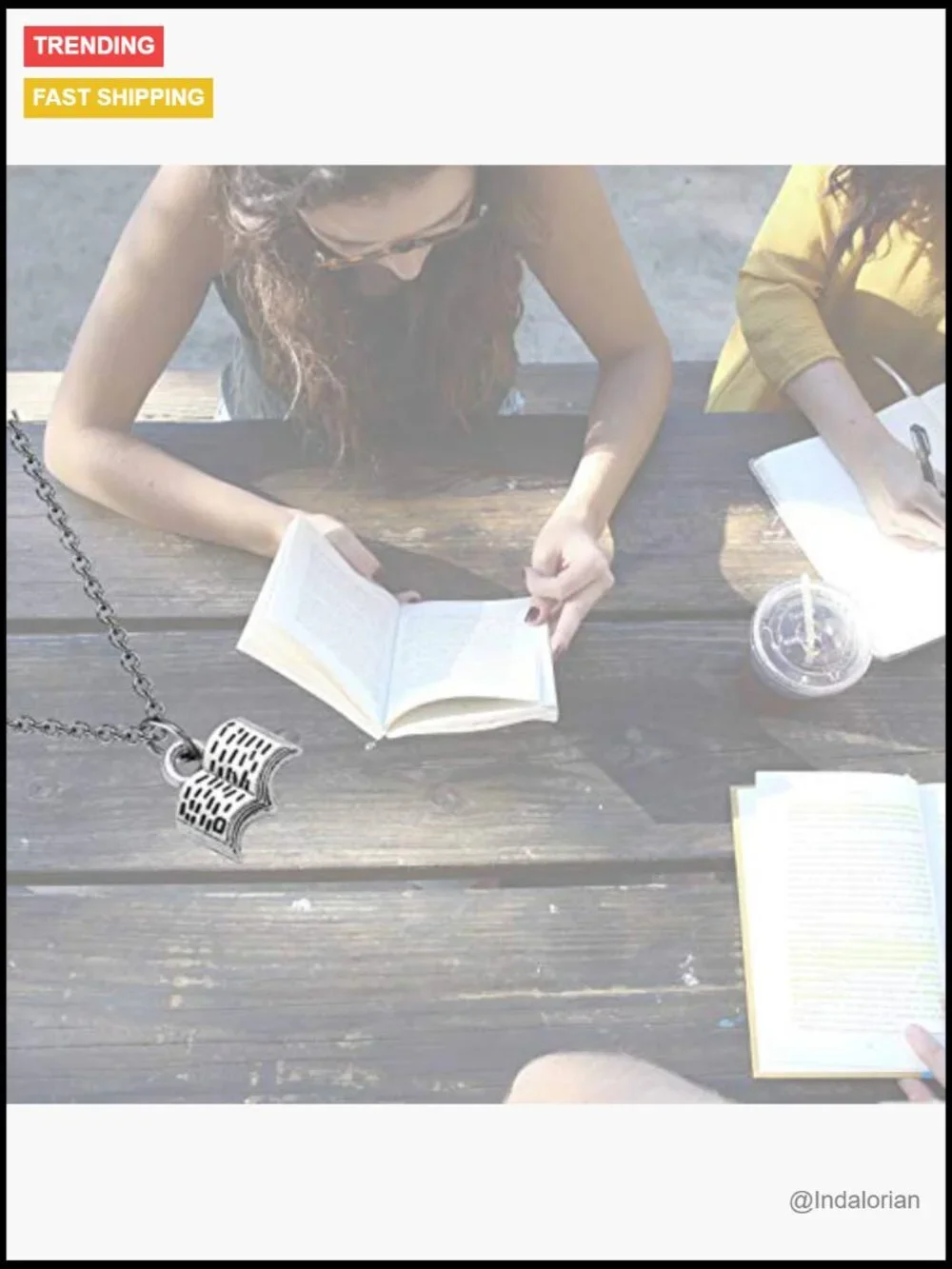 Stainless Steel Book Charm Pendant Necklace for Book Lovers Reading Jewelry
